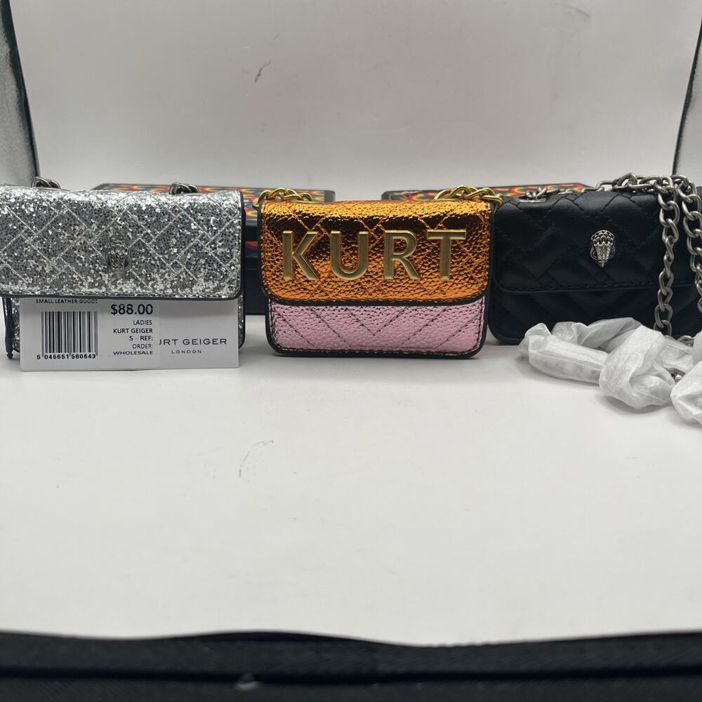Kurt Geiger London X-Small Shoulder Wallets Black Pink/orange Silver Lot Of 3